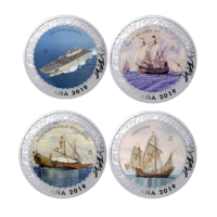 Monedas de plata a color. Historia de la navegación. tercera colección. cartemcoins.